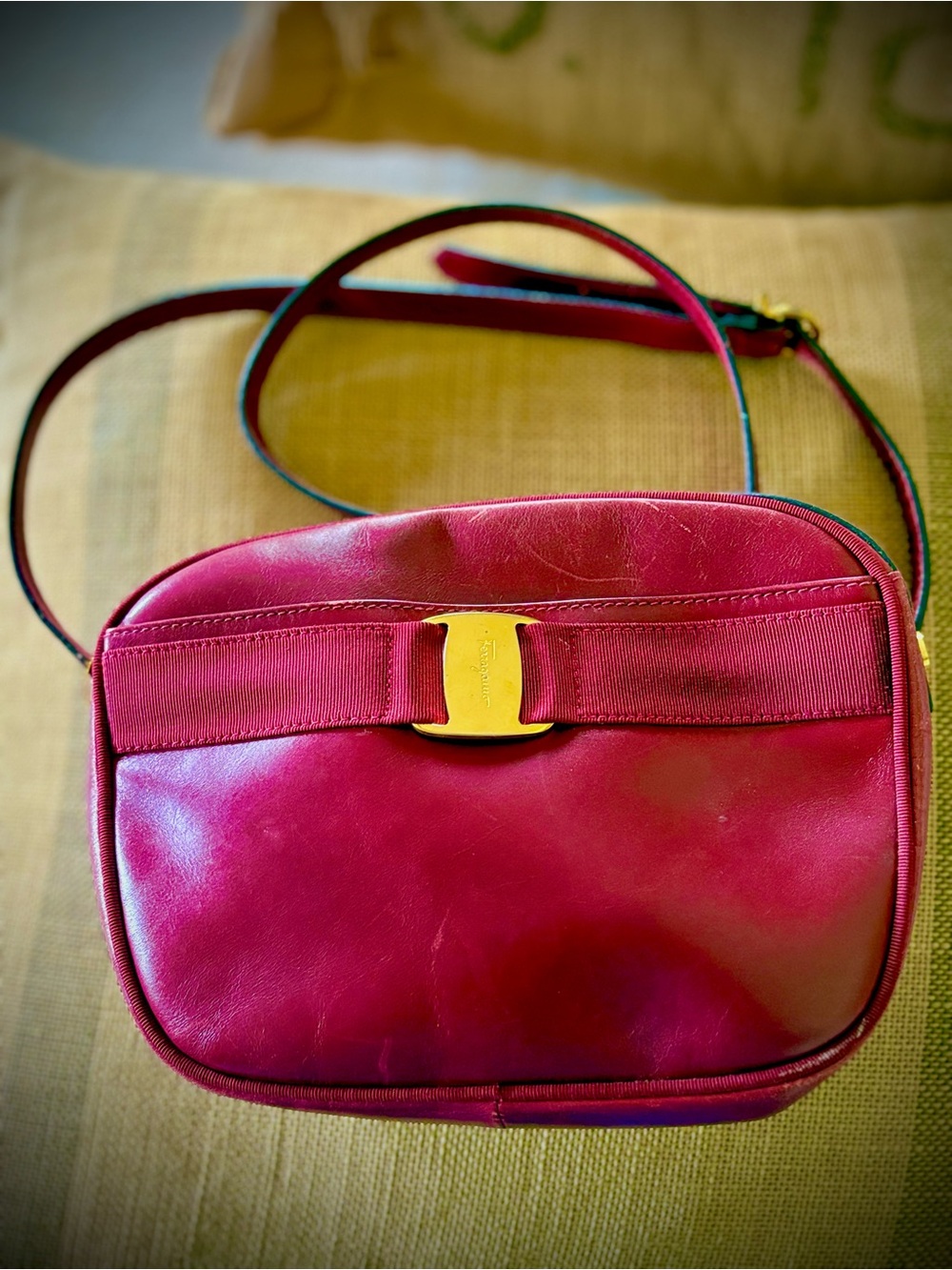 Salvatore Ferragamo Burgundy Leather Vara Bow Crossbody Bag
